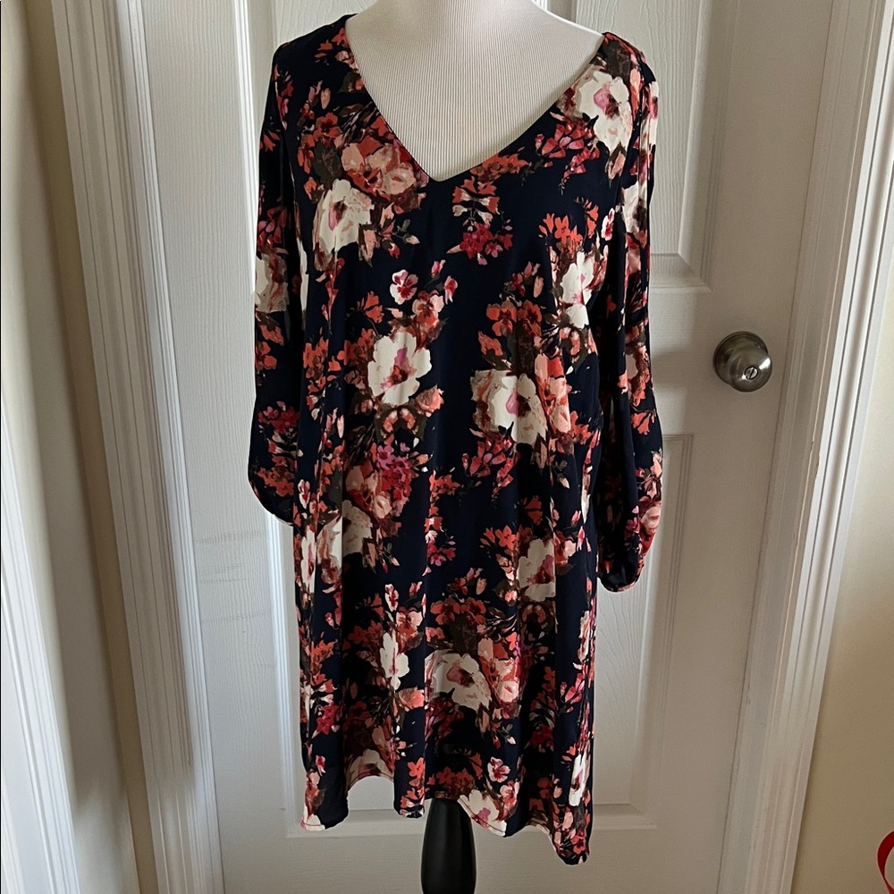 Lulu's Navy and Coral Floral Dress